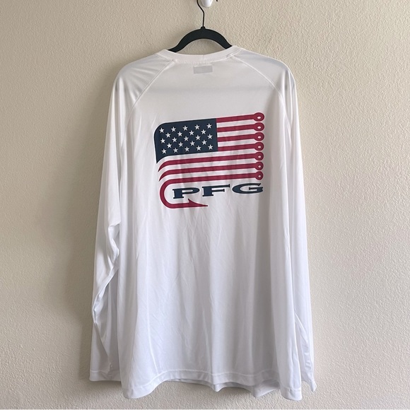 Columbia Other - Columbia PFG White American Flag Fishing Hook Long Sleeve Men’s Size XXL